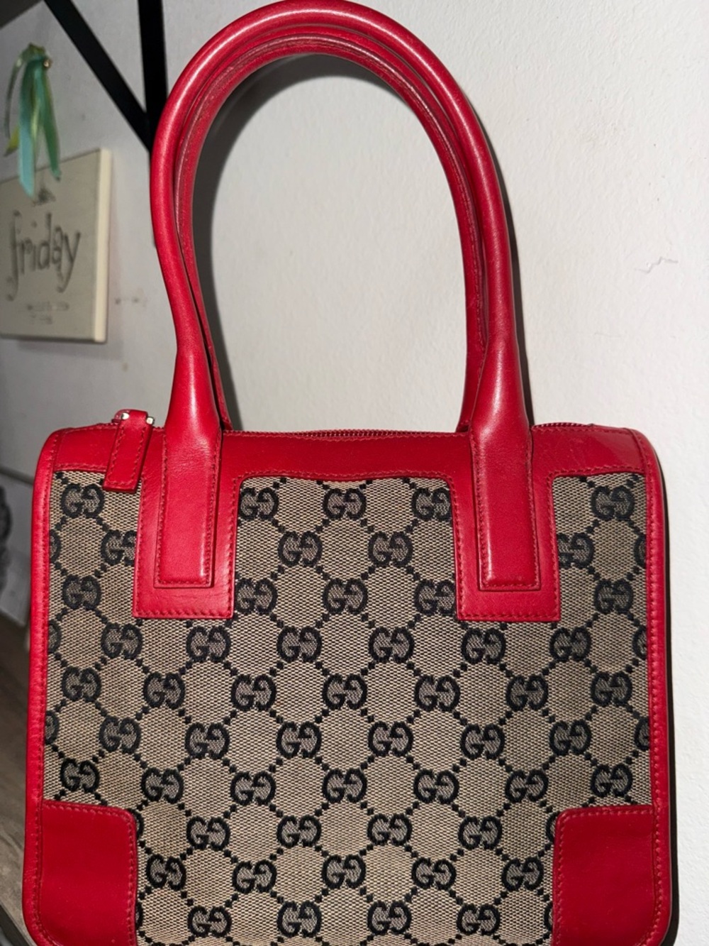 Gucci Vintage GG Canvas Mini Top Handle Tote – Red Leather – EUC